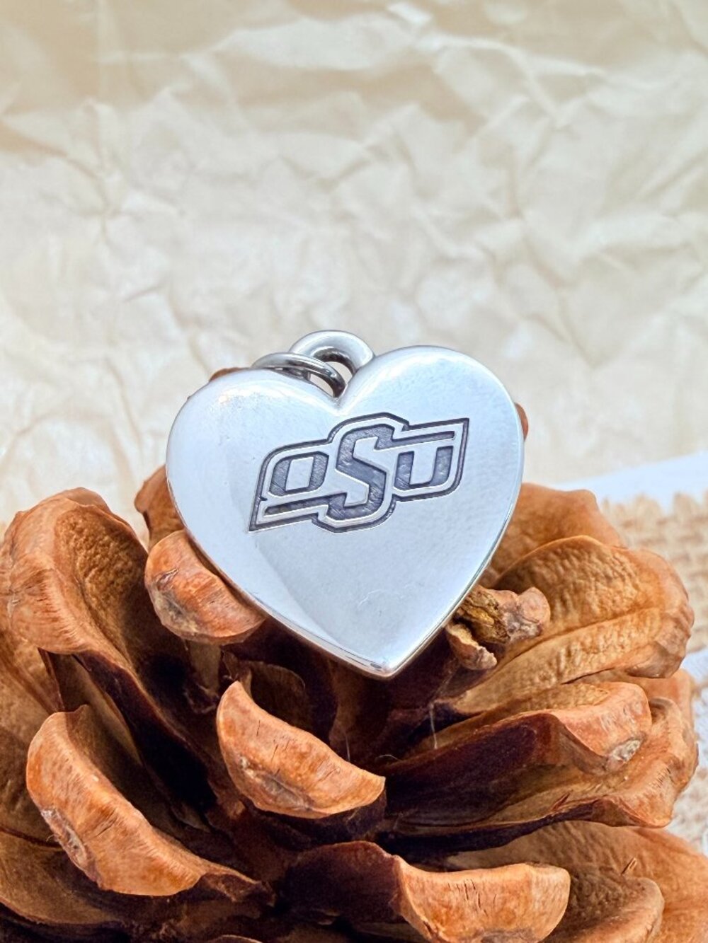 James Avery Oklahoma State Cowboys Classic Heart Charm Sterling Silver